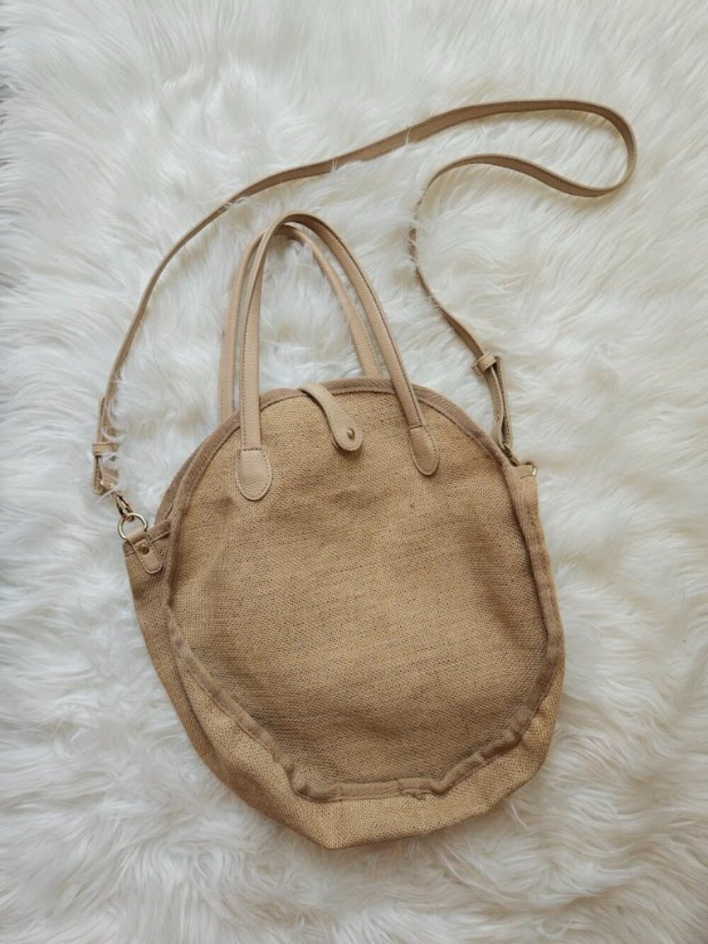 Who What Wear 100%‎ Jute Woven Tan Round Crossbody Purse Bag Resortwear Beach